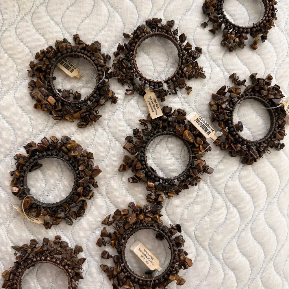 Crate&Barrel Tiger’s Eye adorned Napkin Rings — Set of 10
